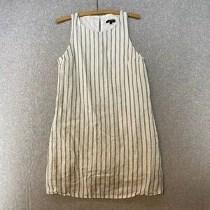 Quince Size S 100% European Linen Tank Mini Dress Oatmeal Black Stripe